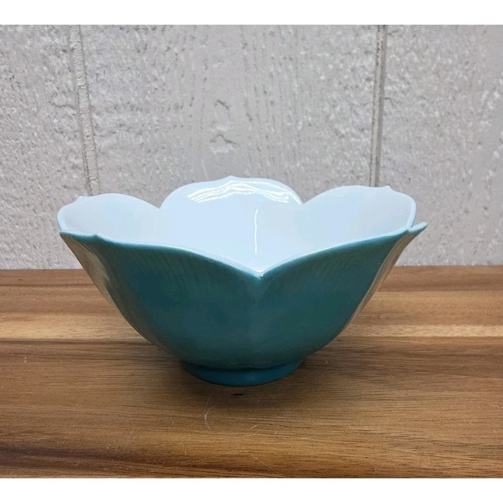 Vintage Chinese Blue Glazed Porcelain Lotus Petals Fruits Tribute Bowl Ceramic